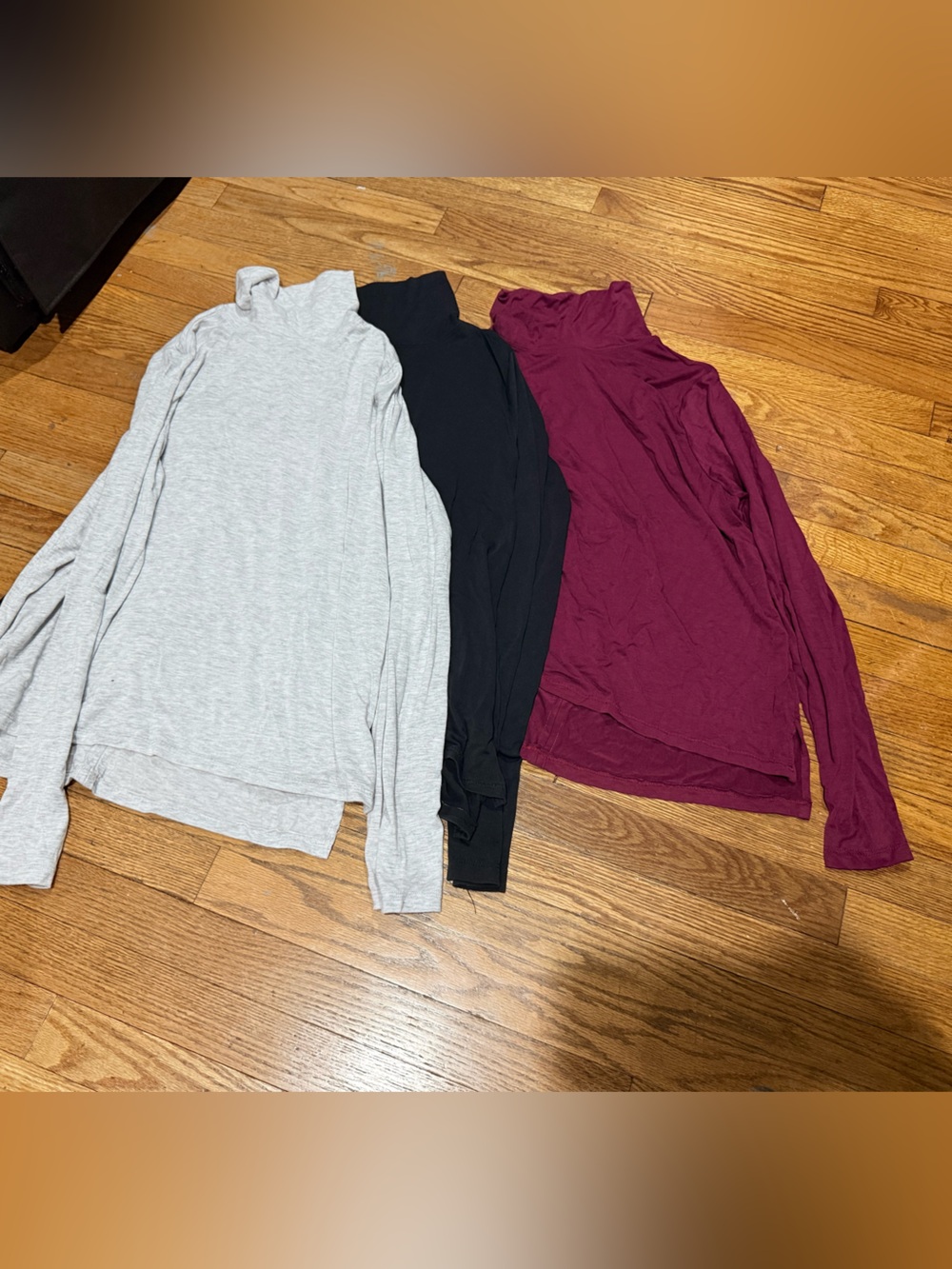 Vina Turtleneck 3 Tops in Light Gray, Black & Burgundy